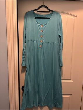 Long Blue Button Front Maxi Dress